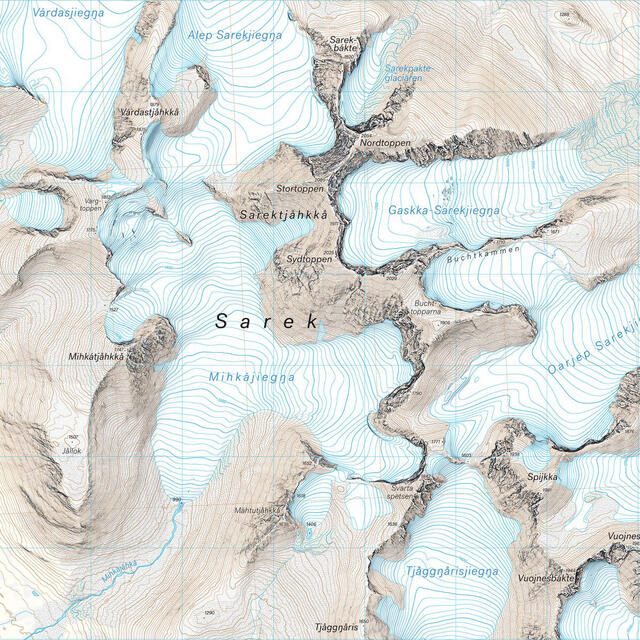 Sverige: Áhkká Sarektjåkkå Calazo Høyfjellskart 1:25 000