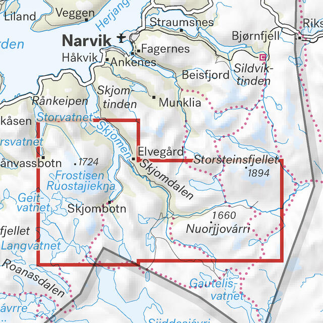 Frostisen Nuorjjovárri Calazo Høyfjellskart 1:25 000 Narvik