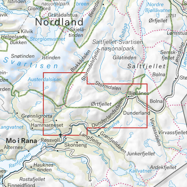Røvassdalen Dunderlandsdalen Calazo Høyfjellskart 1:25 000 