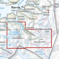Frostisen Nuorjjov&#225;rri Calazo H&#248;yfjellskart 1:25 000 Narvik