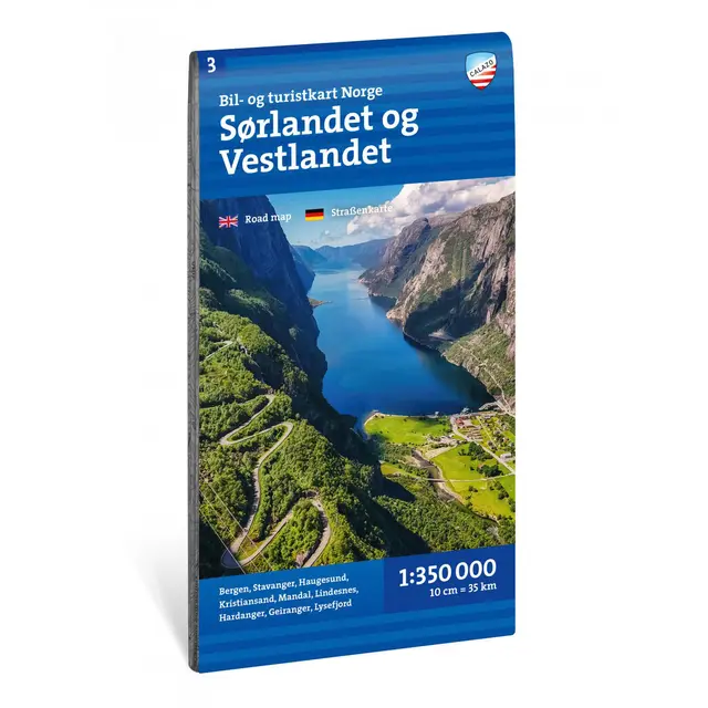 Sørlandet og Vestlandet Calazo Bil- og turistkart 1:350 000 
