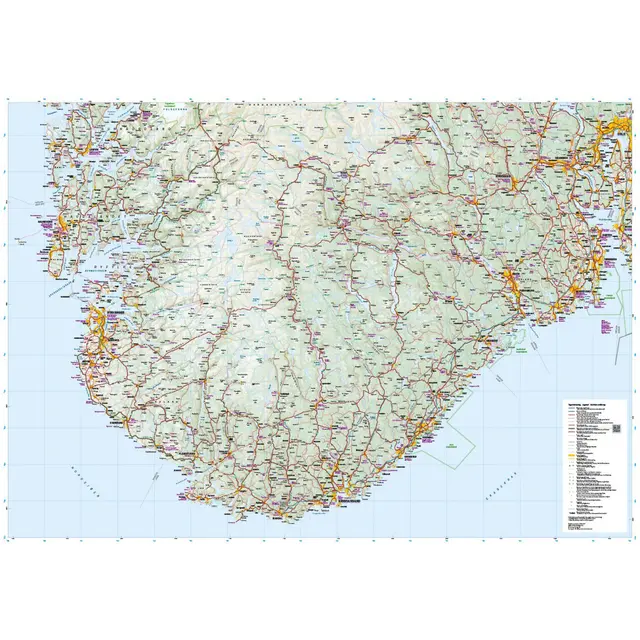 Sørlandet og Vestlandet Calazo Bil- og turistkart 1:350 000 