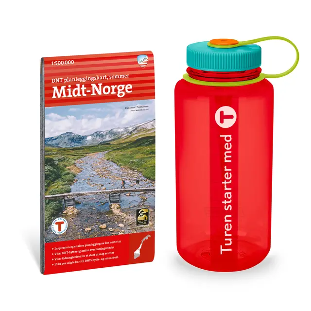 Gavepakke God tur DNT Gavepakke kart Midt-Norge og flaske 