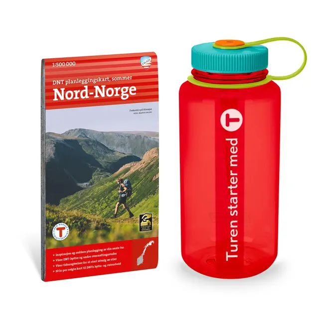 Gavepakke God tur DNT Gavepakke kart Nord-Norge og flaske 