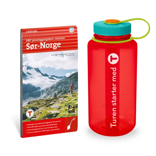 Gavepakke God tur DNT Gavepakke kart Sør-Norge og flaske 